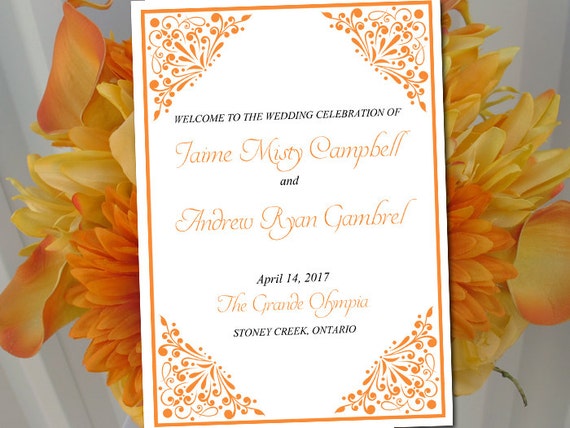 Fold Over Wedding Program Template Download Madison Tangerine