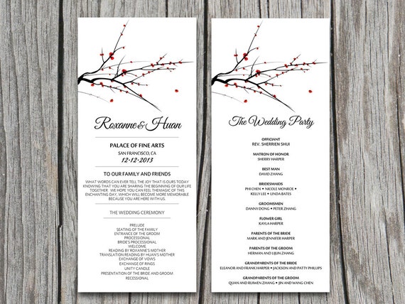 diy red blooming tree branch winter wedding program microsoft etsy wedding program microsoft word