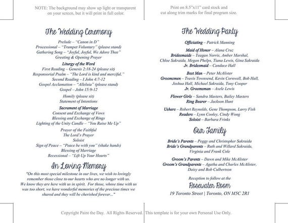 Catholic Wedding Program Template Printable Fold Over Etsy