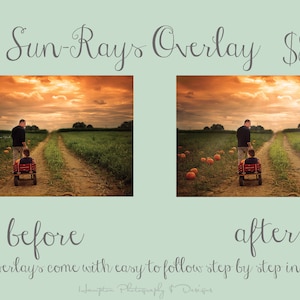 Superposición de rayos solares PS Sun streams Sunrays rayos de sol de aspecto realista fácil de usar Instrucciones de PS incluidas ver antes y después