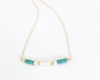 The Southwest Bar - minimalist gold and turquoise bar necklace.