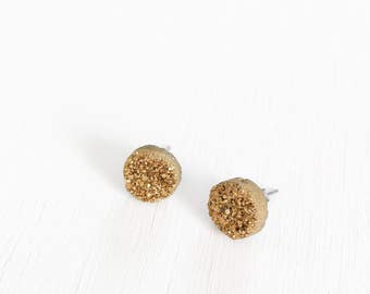 Gold Natural Druzy Stud Earrings//10mm studs//surgical stainless steel earrings//birthday gifts for her//gifts for her//druzy studs//quartz