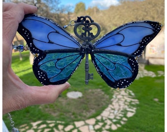 Stained Glass Butterfly Suncatcher, Hand-Painted Window Hanging