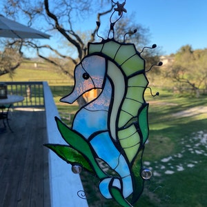 Seahorse, stained glass seahorse, suncatcher, stain glass sea horse ornament, ocean life, glass seahorse, sea, beach, ocean decoration