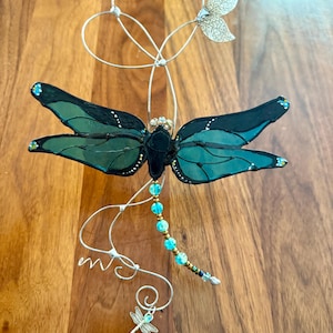 Handmade Stained Glass Dragonfly Suncatcher, Whimsical Window Hanging image 1