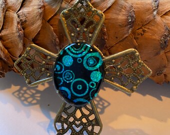 Art Glass, Glass Pendant, Cross, Dichroic Glass Jewelry, Unique Gift For Women, Fused Glass Pendant, Fused Glass, Glass Jewelry