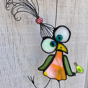 Bird, Stained Glass, Sun catcher, Glass bird, Crazy bird, Unique Gift, Silly Bird, Retro, Hippie Chick, Hipster, Party girl, party chick