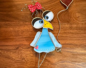 Bird, Stained Glass, Sun catcher, Glass bird, Crazy bird, Unique Gift, Silly Bird, Love, Heart