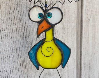 Bird, Stained Glass, Sun catcher, Glass bird, Crazy bird, Unique Gift, Silly Bird