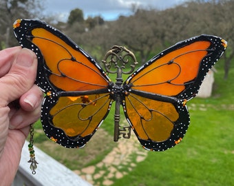 Butterfly, Mother's Day Gift, Glass Art, Stained Glass, Window Hanging, Sun catcher, Monarch, Key