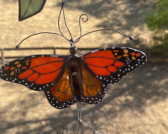 Monarch Butterfly Stained Glass Suncatcher, Whimsical Window Hanging