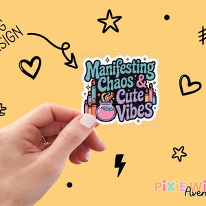 Colorful Manifesting Chaos and Cute Vibes PNG, Digital Sticker Design, Trendy Laptop Decal, Planner Graphics, Vaporwave Aesthetic Decor