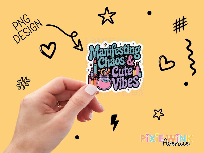 Colorful Manifesting Chaos and Cute Vibes PNG, Digital Sticker Design, Trendy Laptop Decal, Planner Graphics, Vaporwave Aesthetic Decor