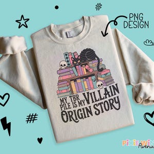 Villain Origin Story T-Shirt, Colorful Book Stack Graphic Tee, Trendy Cotton Crewneck, Unisex Fashion Shirt