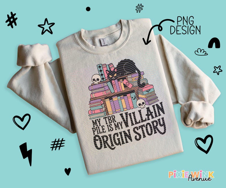 Villain Origin Story T-Shirt, Colorful Book Stack Graphic Tee, Trendy Cotton Crewneck, Unisex Fashion Shirt