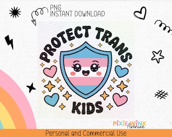 Protect Trans Kids png, kawaii trans-vlagschildsticker (digitale download)