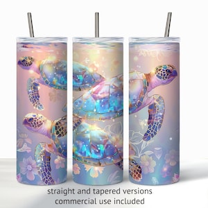 Seamless Holographic Sea Turtles 20 oz Skinny Tumbler Sublimation Design Digital Download PNG Instant DIGITAL ONLY Turtle