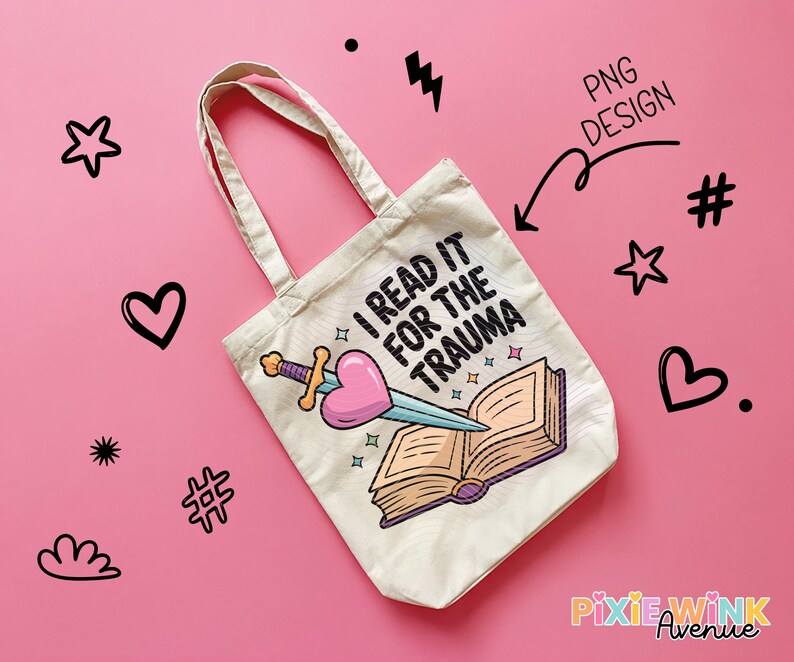 Reusable Canvas Tote Bag, 'I Read It For The Trauma' Quote, Book Lover Gift, Stylish Eco-Friendly Shopping Bag, Unique Library Bag