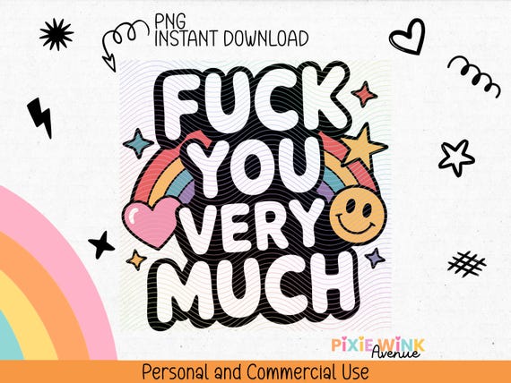 Retro Rainbow Swear Sticker, Funny Sarcastic Design (Digital Download)