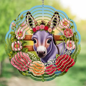 Baby Donkey PNG with Flower Crown for Wind Spinner Sublimation, Floral Farm Animal Design, Country Spring Animal Art