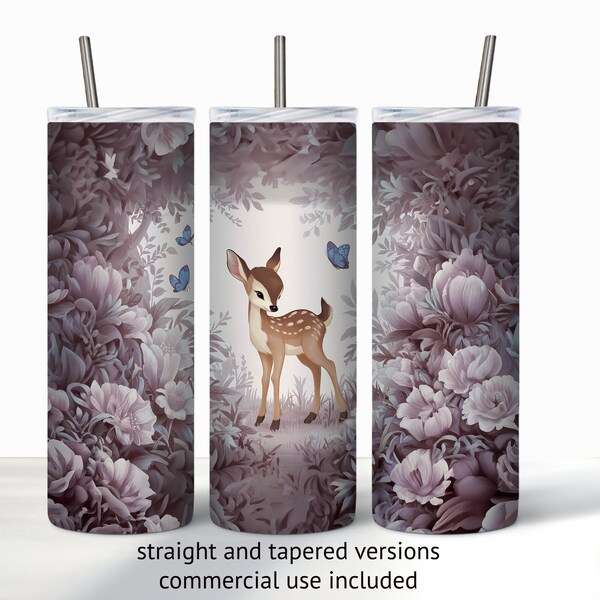 Senza soluzione di continuità Baby Deer Muted 20 oz Skinny Tumbler Sublimation Design Download digitale PNG Istantaneo DIGITALE SOLO Whimisical