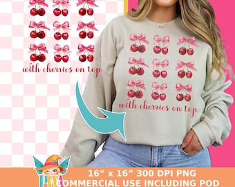 Cherries with Bows Sublimation Design, Coquette Cherry PNG (Digital Download)