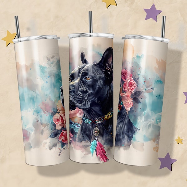 Cane Corso Dog Waterolor Boho Skinny Tumbler Design 20oz - Seamless Sublimation Digital Download, PNG Format, Straight Tapered