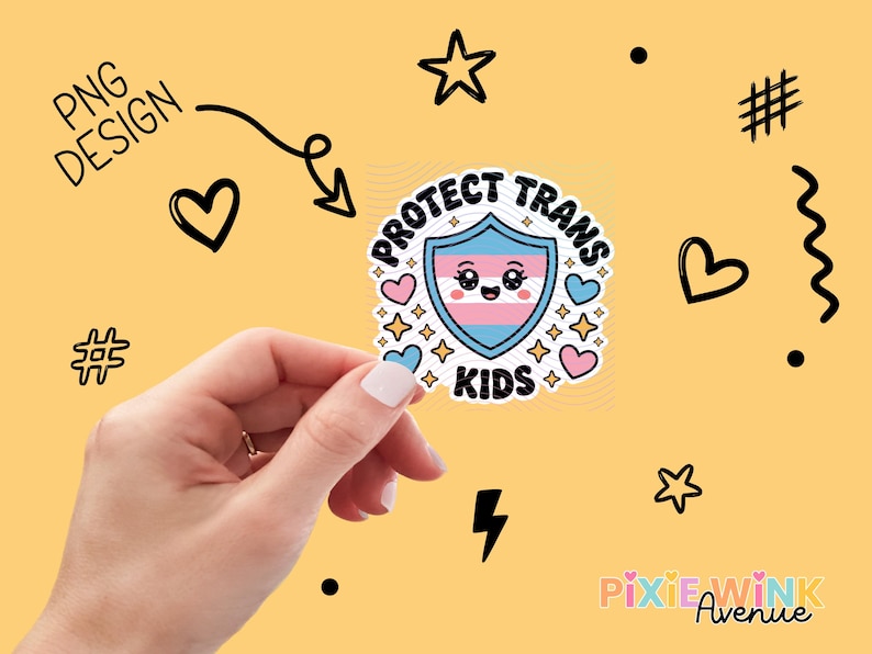 Trans Shield Pattern Protect Trans Kids PNG, Kawaii Trans Flag Shield Sticker (digital ...