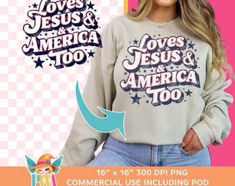 Liebt Jesus & Amerika patriotische PNG, Sublimationsdesign (digitaler Download)