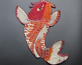 huge Koi Nishikigoi red and white goldfish embroidery patch