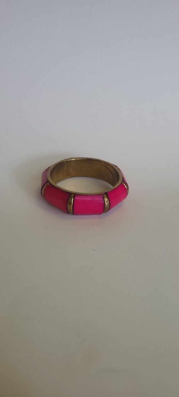 Vintage Brass and Bone like Cuff bracelet Hot Pink