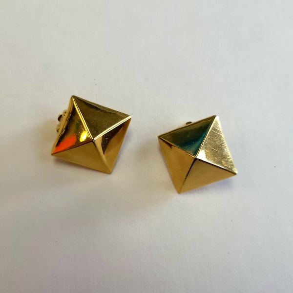 Vintage Ralph Lauren RLL gold plated pyramid clipon geometric minimalistic earrings