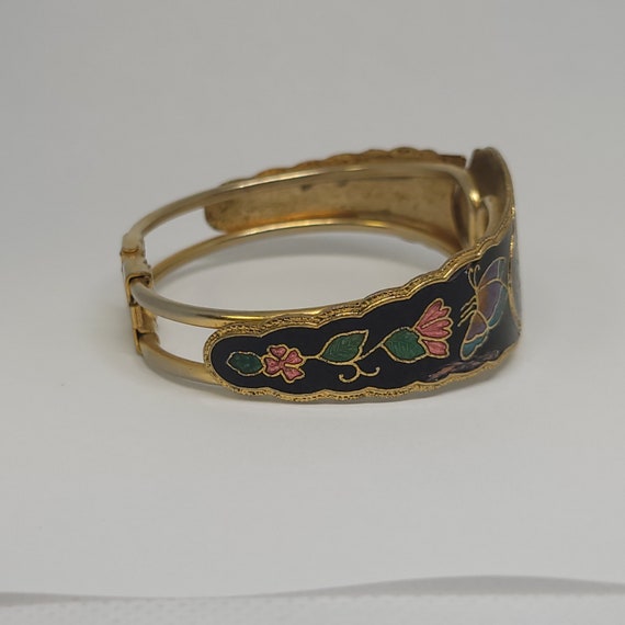 Vintage Bracelet Black Cloissone Butterfly Floral… - image 5