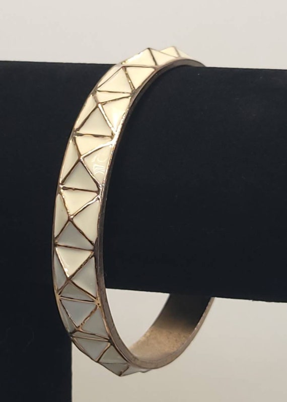 Vintage bangle geometric pyramid white and gold e… - image 5