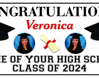 Personalized with Photos Class of 2024 High School Graduation Party Big Vinyl Banner Sign Decoration
