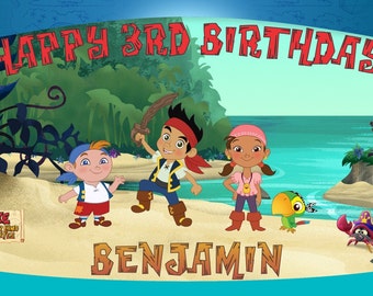 Personalized Disney Junior Jake and the Never Land Pirates Birthday Party Big Vinyl Banner Sign Decoration