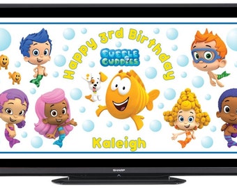 Personalized Bubble Guppies Digital Birthday Party Sign Banner Image for Flat Panel Big Screen TV - FREE SHIPPING