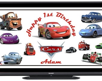 Personalized Disney Pixar Cars Digital Birthday Party Sign Banner Image for Flat Panel Big Screen TV - FREE SHIPPING