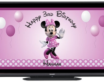 Personalized Disney Minnie Mouse Digital Birthday Party Sign Banner Image for Flat Panel Big Screen TV - FREE SHIPPING