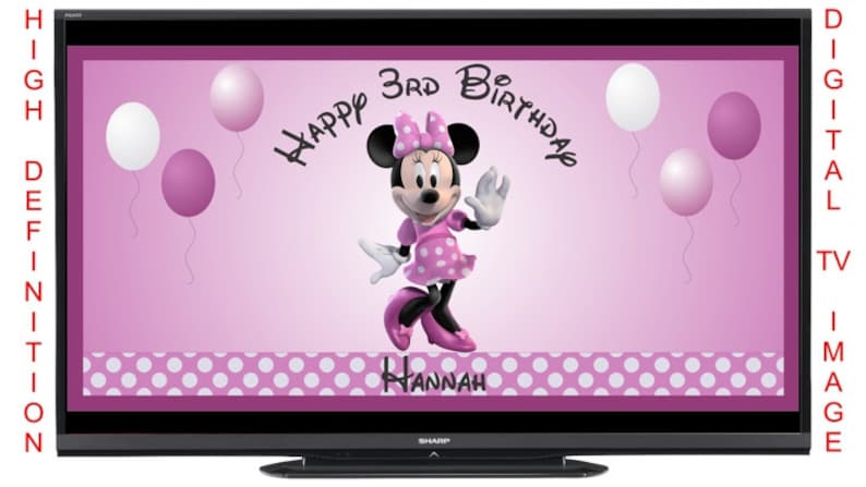 Personalized Disney Minnie Mouse Digital Birthday Party Sign Banner Image for Flat Panel Big Screen TV FREE SHIPPING