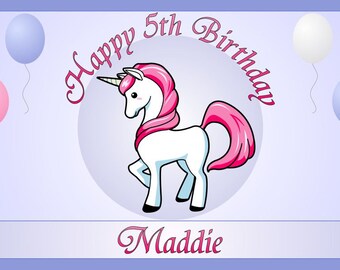 Personalized Unicorn Pony Themed Birthday Party Big Vinyl Banner Backdrop Sign Decoration