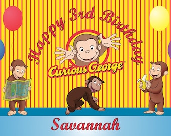 Personalized PBS Kids Curious George Birthday Party Big Vinyl Banner Sign Decoration