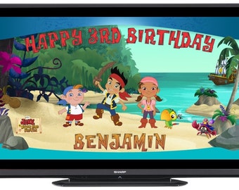 Personalized Disney Jake and the Never Land Pirates Digital Birthday Party Sign Banner Image for Flat Panel Big Screen TV - FREE SHIPPING