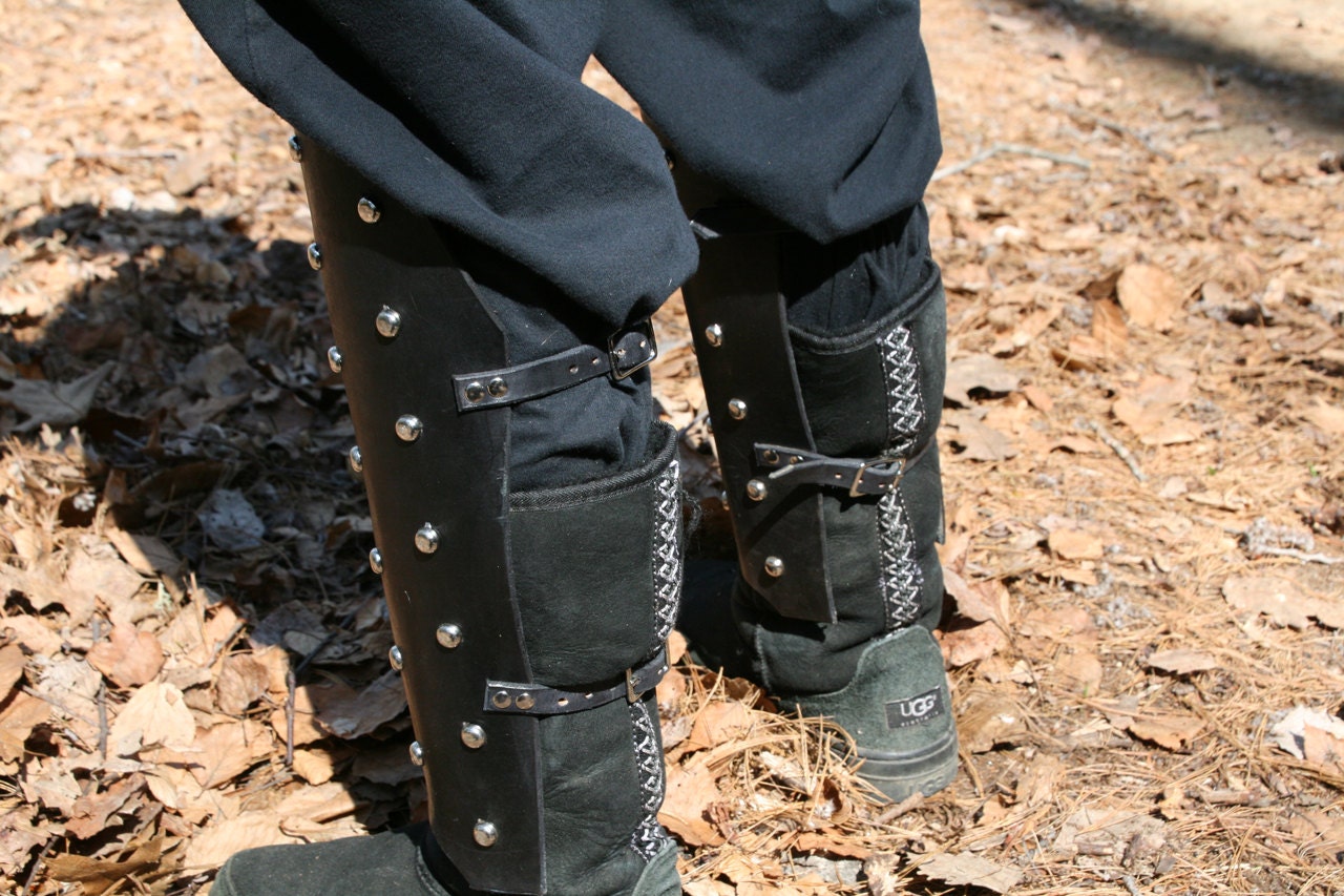 Leather Studded Leg Greaves LARP Cosplay - Etsy