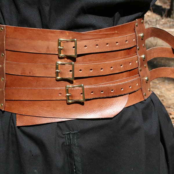 Wide (7") Leather Belt with three buckles LARP Steampunk Gladiator