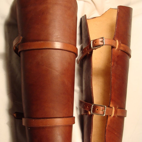 Pair of Leather Leg Guards Greaves LARP Steampunk armor