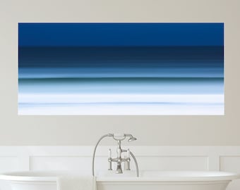Above bed panoramic wall art canvas navy indigo: Minimalist wall art, Wide art print, Horizontal over the sofa art