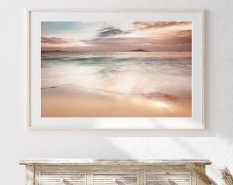 Extra large rose gold sunset wall art:  Scottish photography print, Oversized art for bedroom, Over sofa art, Above bed art, Skye Blue