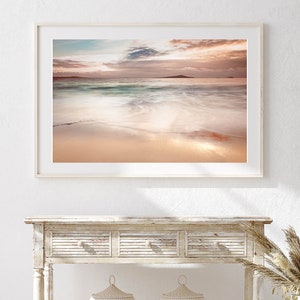 Extra large rose gold sunset wall art:  Scottish photography print, Oversized art for bedroom, Over sofa art, Above bed art, Skye Blue