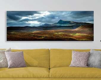 Large panoramic farmhouse canvas print  : Oversized art Scottish mountains art, Over sofa Scotland panorama